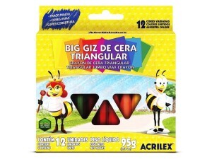 Giz de Cera 12 Cores Gizão Triangular - Acrilex